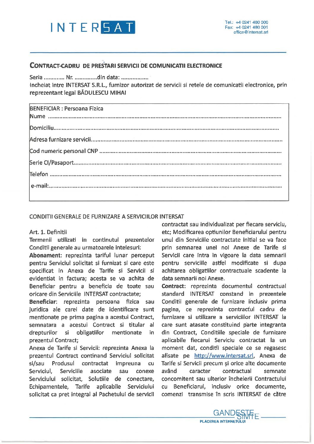 Contract de furnizare servicii – INTERSAT 2025